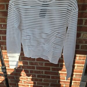 RtA White Sheer Striped Long Sleeve Top